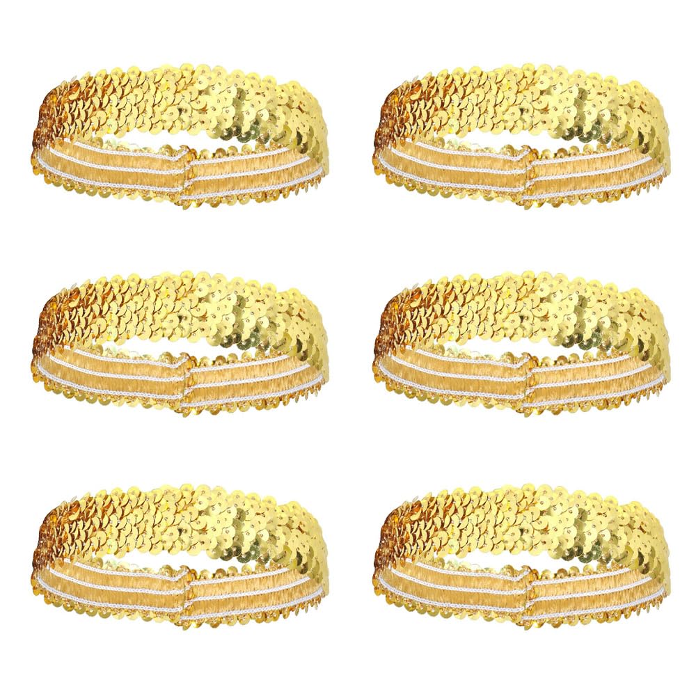 Leliafleury 6Pcs Gold Sequin Headband, Elastic Glitter Headband, Sparkly Sequin Head Bands for Women