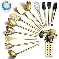 Berglander Gold Cooking Utensils Set, Stainless Steel 13 Pieces Kitchen Utensils Set with Titanium Gold Plating, Kitchen Tool