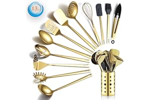 Gold Cooking Utensils Set, Berglander Stainless Steel 13 Pieces Kitchen Utensils Set with Titanium Gold Plating, Kitchen Tool
