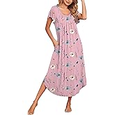 Ekouaer Long Nightgowns for Women with Pockets Short Sleeves Moo Moos for Women Casual Maxi Dress House Dresses S-XXXL