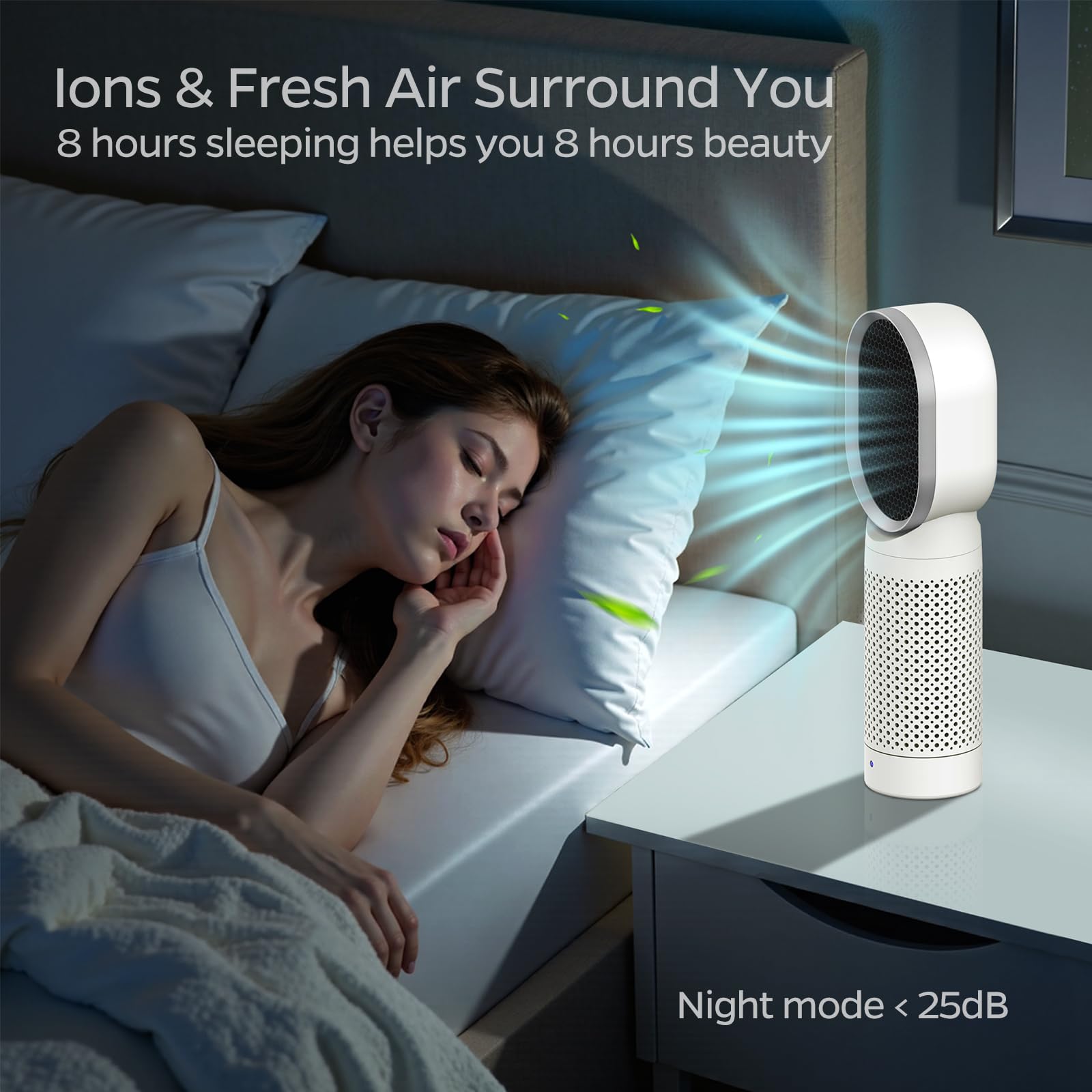 QUEENTY Small Air Purifier, Air Purifiers for Bedroom With H13 HEPA Filter,Ionizer,Face to Face Outlet and Oscillating Air Blowing to Help You Breathing Fresh Air and Negative Ion in Office, for Home