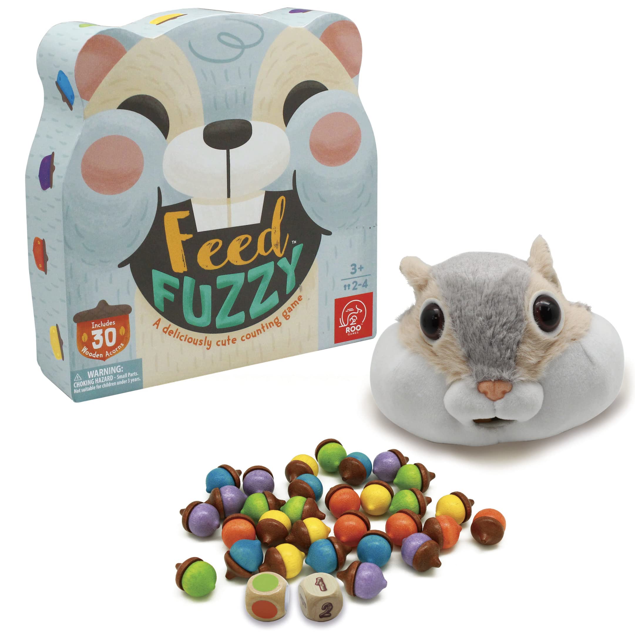 ROO GAMES Feed Fuzzy - Color and Counting Game for Kids - Ages 3+ - Roll the Dice All Your Acorns to Win, PM/15, Multicolor