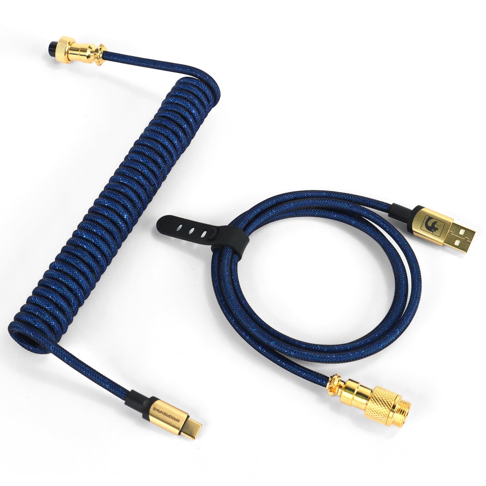 XINMENG X MAMBASNAKE C03 Coiled Keyboard Cable, Type-C HyperSpeed Line with 8KHz Return Rate, Nylon Braided Extendable Custom USB-C Cable with Metal Aviation for Gaming Keyboard/Phone - Blue