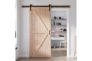 FREDBECK 34in x 80in Sliding Barn Door with 6FT Barn Door Hardware Kit Included Wood K Shape Solid Spruce Panel Need to Assembly