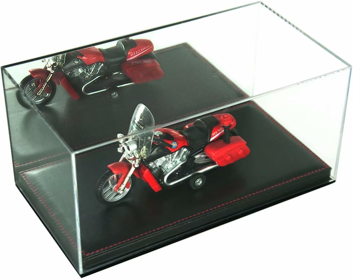 Combination of Life Collectibles Countertop Display Case with Mirror Back Acrylic & Black Leather Base(Stitched in Red) 27.2x14.2x11.3cm