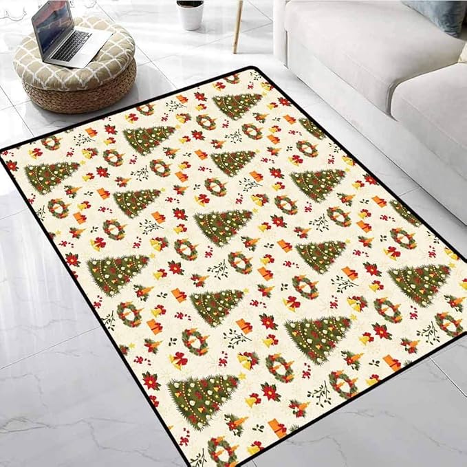 Christmas American Floor mats Fir Tree Garland and Bells Festive