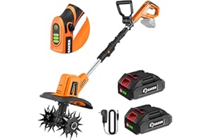 Saker 22V Cordless Electric Garden Tiller Cultivator, Rototiller for Gardening with 3 Adjustable Speed, 9-Inch Tilling Width, 6.3-Inch Depth for Soil Preparation, Weeding, and Gardening SK-TC18A