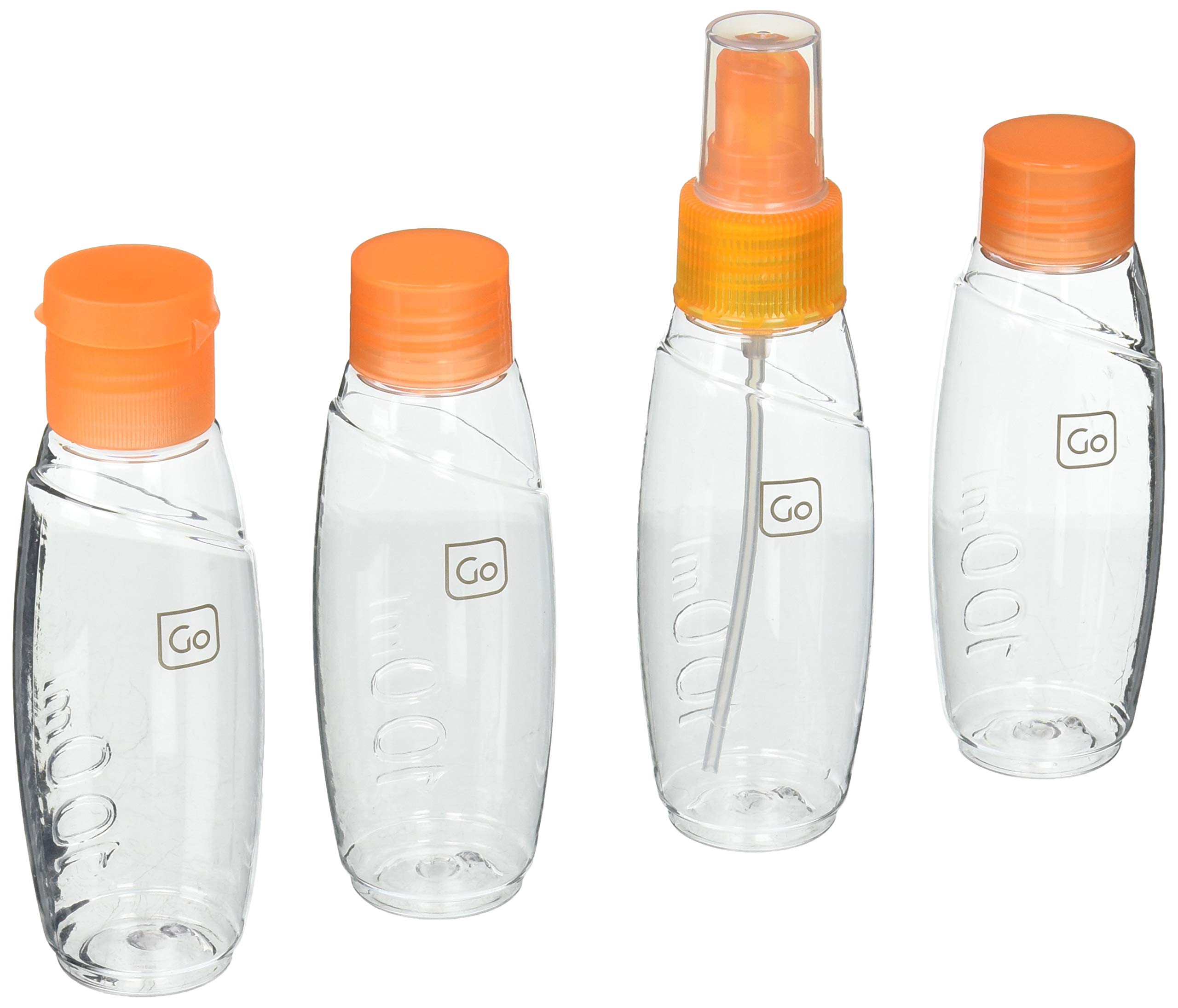 Go Travel Cabin Approved Bottle Set-4 100ml Bottles for Liquids & Gels Including Alcohol Based Products (Ref 658)