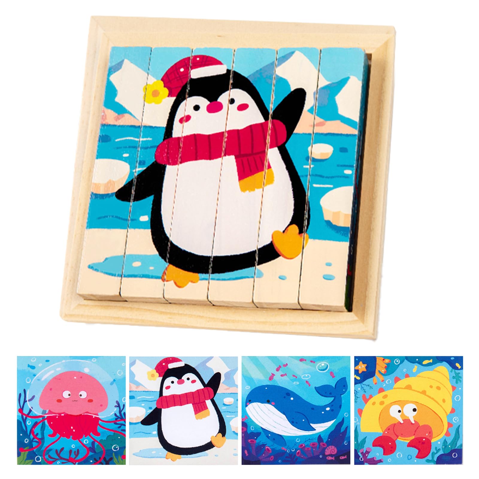 CVARRISE Montessori Ocean Animals 3D Puzzle for 1-3 Year Olds, 4-Sided Toddler Toy, Safe Skin-Friendly Educational Sensory Toy for Infants Boys Girls