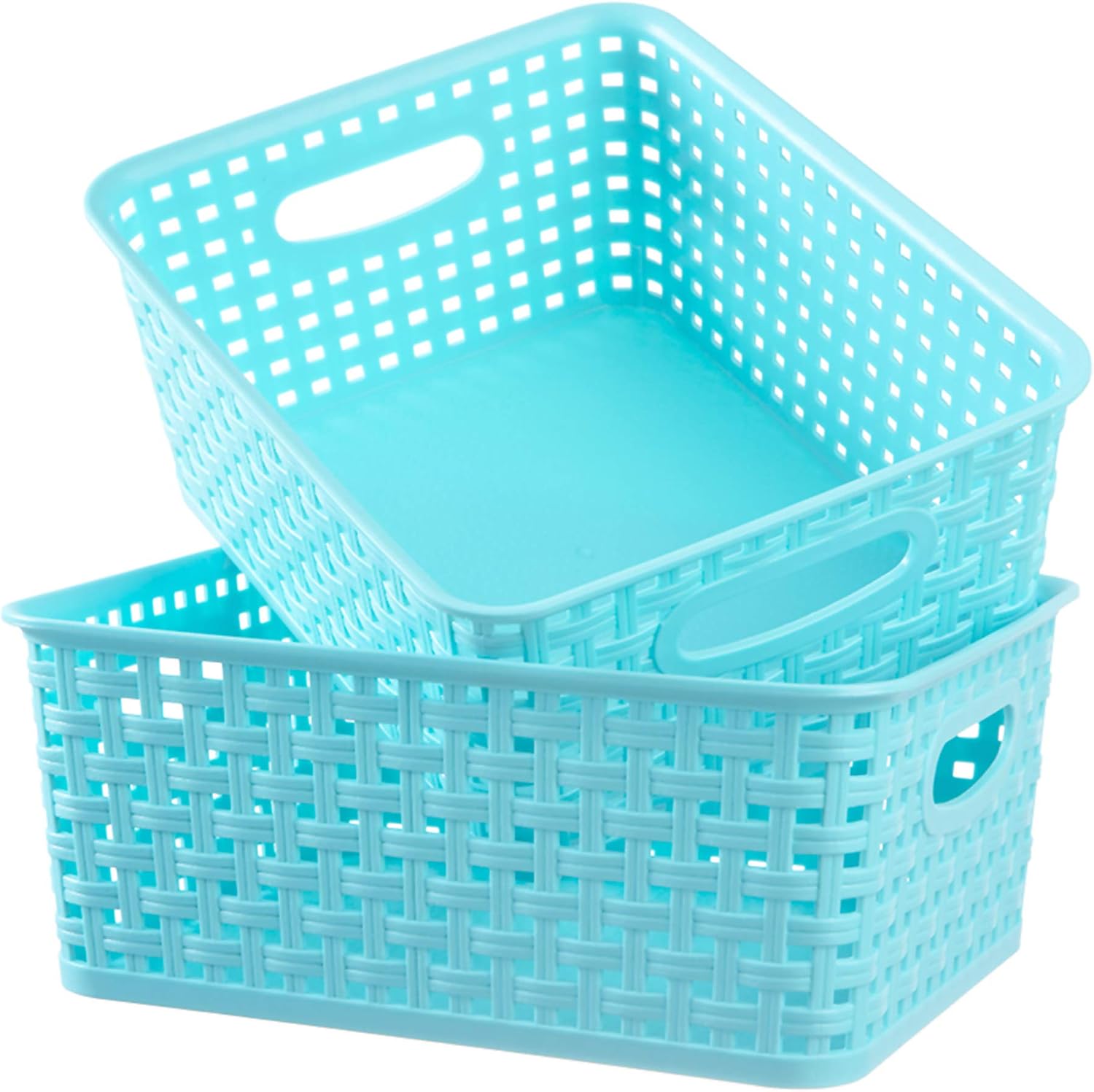 Amazon Plastic Storage Woven Baskets 2 Pack Blue Weave Plastic