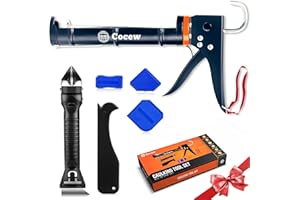 COCEW Caulk Gun Kit, Smooth Silicone Caulking Gun and Caulk Remover Tool, Sealant Finishing Tool Grout Scraper for Kitchen Bathroom Window Sink Joint, All in One with Gift Box