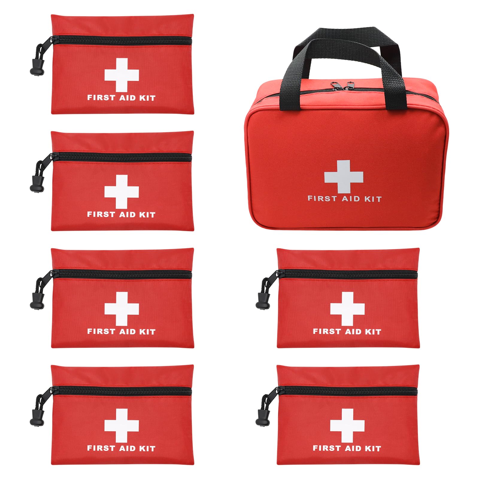 Hodeacc Empty First Aid Bag Mini Medical Kit Pouch Travel Essentials Medicine Storage Bag for Car, Home, Camping, Hiking, Office, Outdoors (1Pcs 9.44"x7.08"x3.14"+6Pcs 7.87"x5.51", Bag Only)
