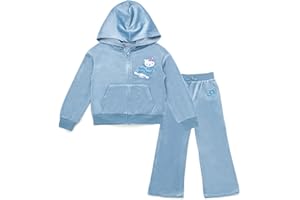 Hello Kitty Girls Velour Zip Up Hoodie and Jogger Pants Outfit Set Toddler to Big Kid Sizes (2T - 14-16)