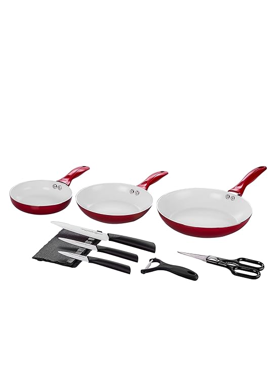 Santa Clara Quttin Set 3 Sartenes Eco + Set Cuchillos Suprem Ceramic Rojo: Amazon.es: Hogar