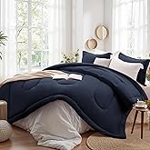SunStyle Home Queen Comforter Set - 3 Pieces Reversible Comforters Queen Size, Lightweight Bedding Sets with 1 Down Alternative Comforter and 2 Pillow Shams for All Seasons,Navy Blue