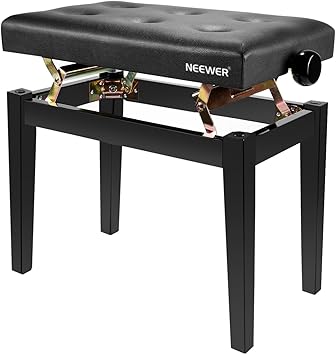 Amazon Com Neewer Nw 009 Adjustable Deluxe Padded Piano Bench Music Keyboard Bench Leather Backless Stool Solid Hard Wood Construction With Load Capacity Up To 250 Pounds 110 Kilograms Black Musical Instruments