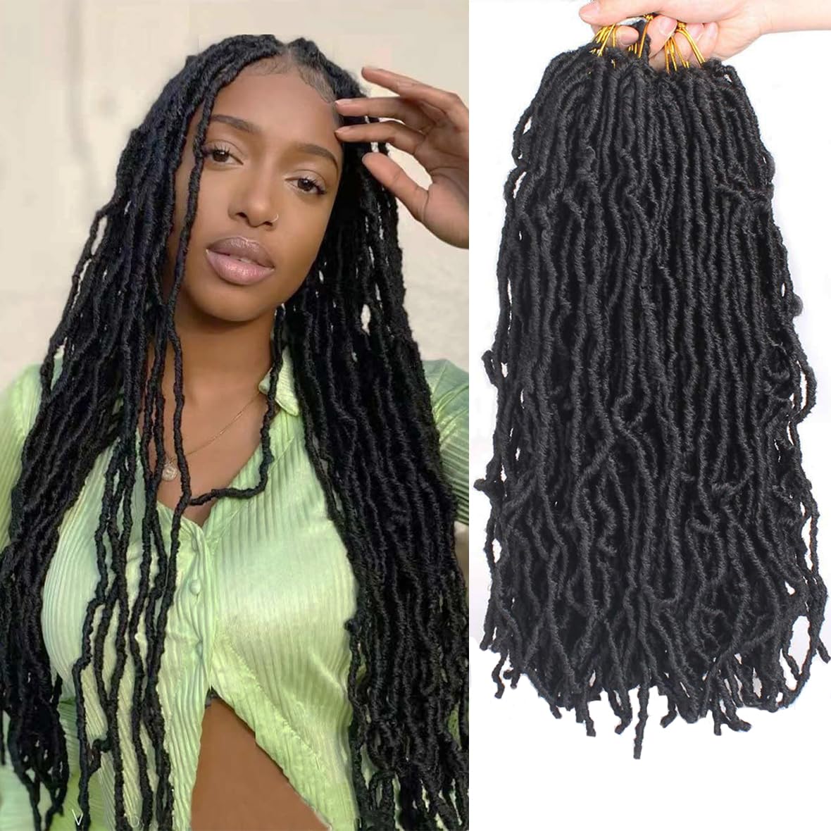 Leeven 7 Packs 18 Inch New Crochet Hair for Distressed Curly Wavy Goddess Soft Locs Braids - Synthetic Faux Locs for Women