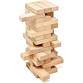 Number 1 in Gadgets Timber Tower Wood Block Stacking Game, 48 Piece Classic Wooden Blocks for Building, Toppling and Tumbling Games, Deluxe Stacking Game