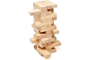 Number 1 in Gadgets Timber Tower Wood Block Stacking Game, 48 Piece Classic Wooden Blocks for Building, Toppling and Tumbling Games, Deluxe Stacking Game