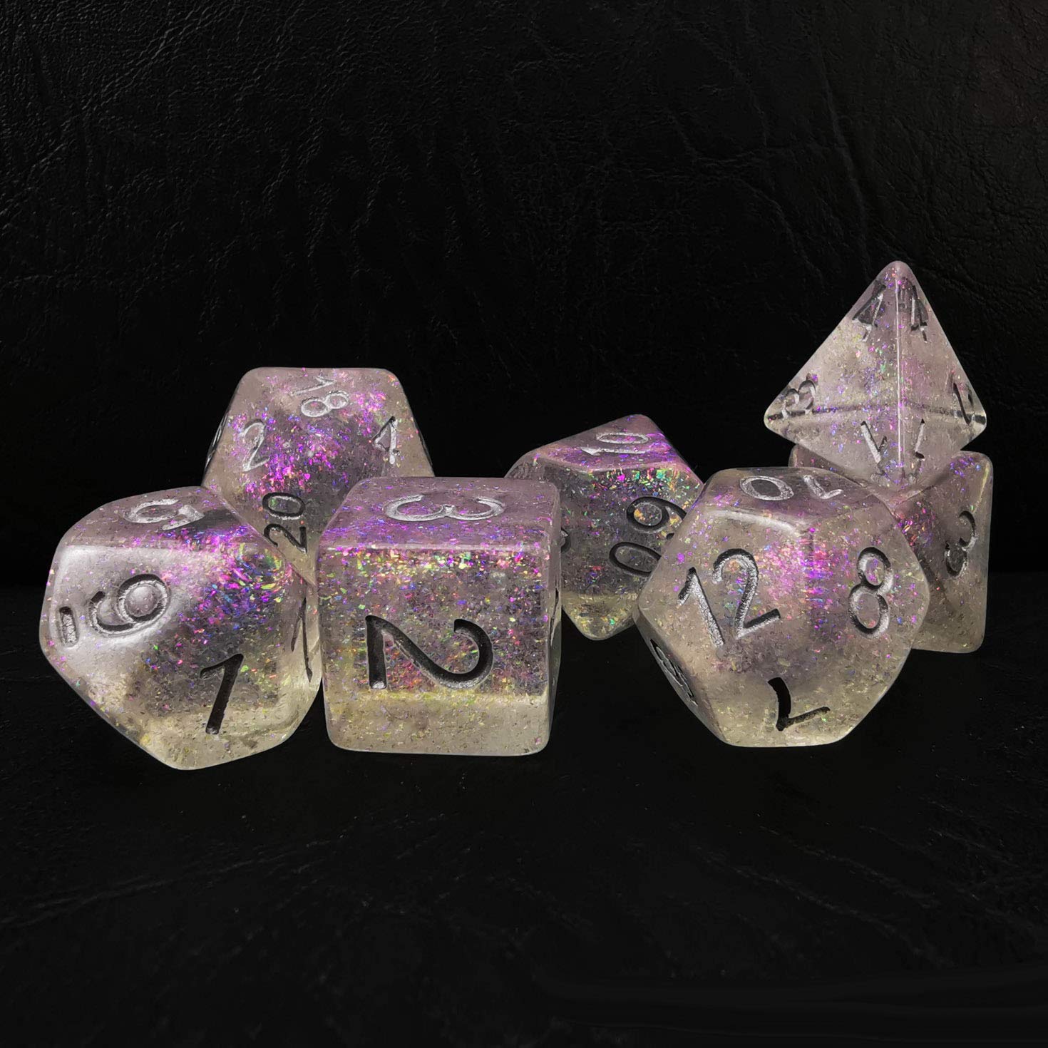 Bescon Shimmery Dice Set Silver-Purple, RPG 7-dice Set in Brick Box Packing