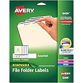 Avery File Folder Labels with Sure Feed, 2/3" x 3-7/16", 750 Printable Labels, Removable, Assorted (6466)