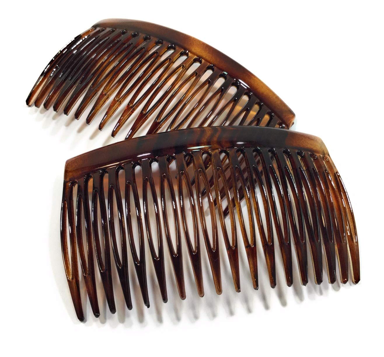 2 x insertion comb, approx. 8 x 4.6 cm, Havana brown, split tooth comb, made in France (518H).