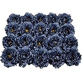 DH EYB 20 Pcs Artificial Flower Peonies, 5" Silk Fake Peonies with 6" Stems No Leaf, Faux Peonies Flowers for Decoration Wedding Home Party Centerpiece Decor Floral Art (Navy Blue)