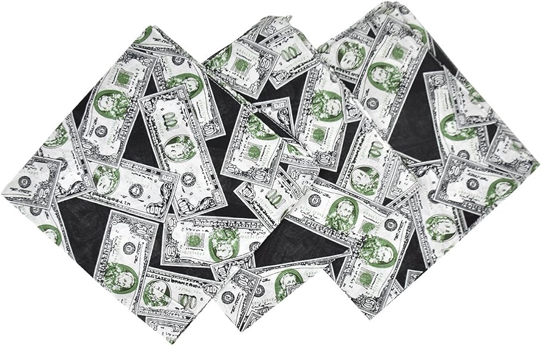 Set of 3 Large Cotton Bandanas - Dollar Bill Print: Clothing