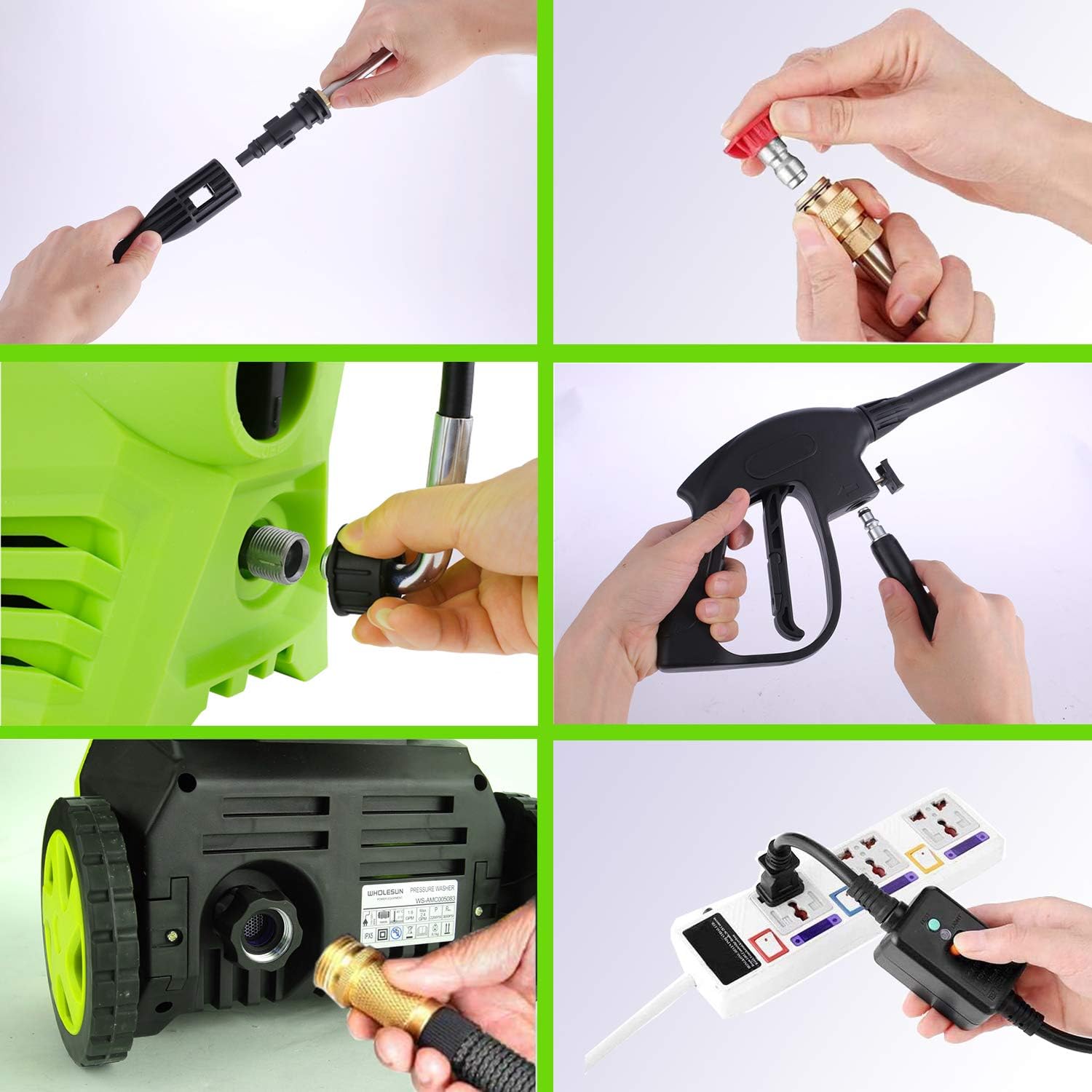 WHOLESUN 3000PSI Electric Pressure Washer 2.4GPM Power Washer 1600W High Pressure Cleaner Machine with 4 Nozzles Foam Cannon, Best for Cleaning Homes, Cars, Driveways, Patios (Green) : Garden & Outdoor