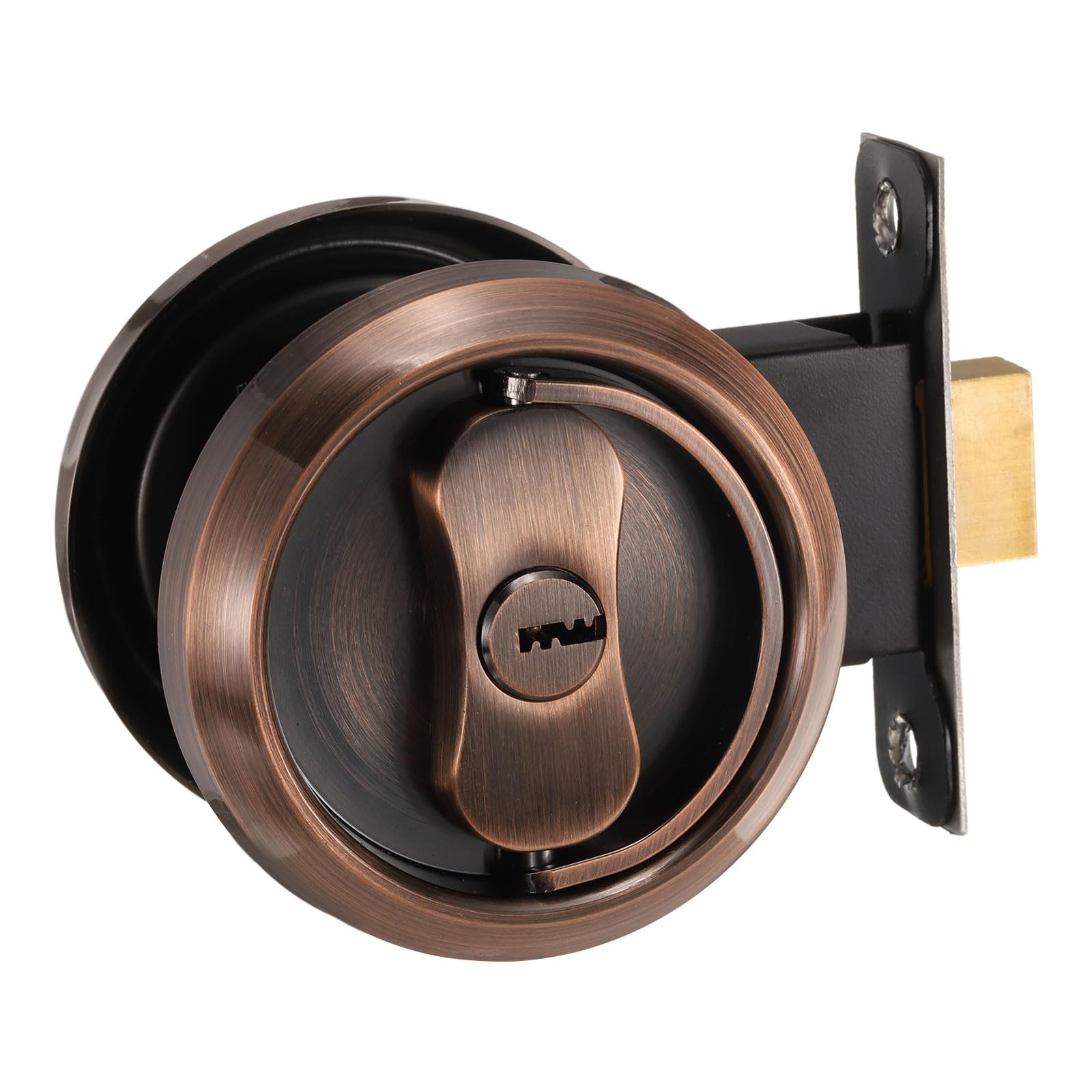 PATIKIL Stainless Steel Deadbolt Lock, Single Cylinder Dead Bolt Locks Modern Round Dead Lock for Exterior Keyed Front Entry Door Pick Resistant Security, Copper