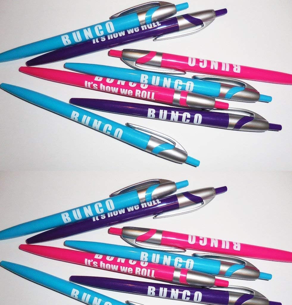 Bunco Pen Set - Set of 6 Assorted Colored Pens with "IT'S HOW WE ROLL" Printed in White on the Barrel. Great Bunco Supply Bag or Bunco Prizes and Gifts.