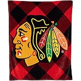 Calhoun NHL Surf & Skate Team Logo Plush Flannel Plaid Throw Blanket (50" by 60") (Chicago Blackhawks)