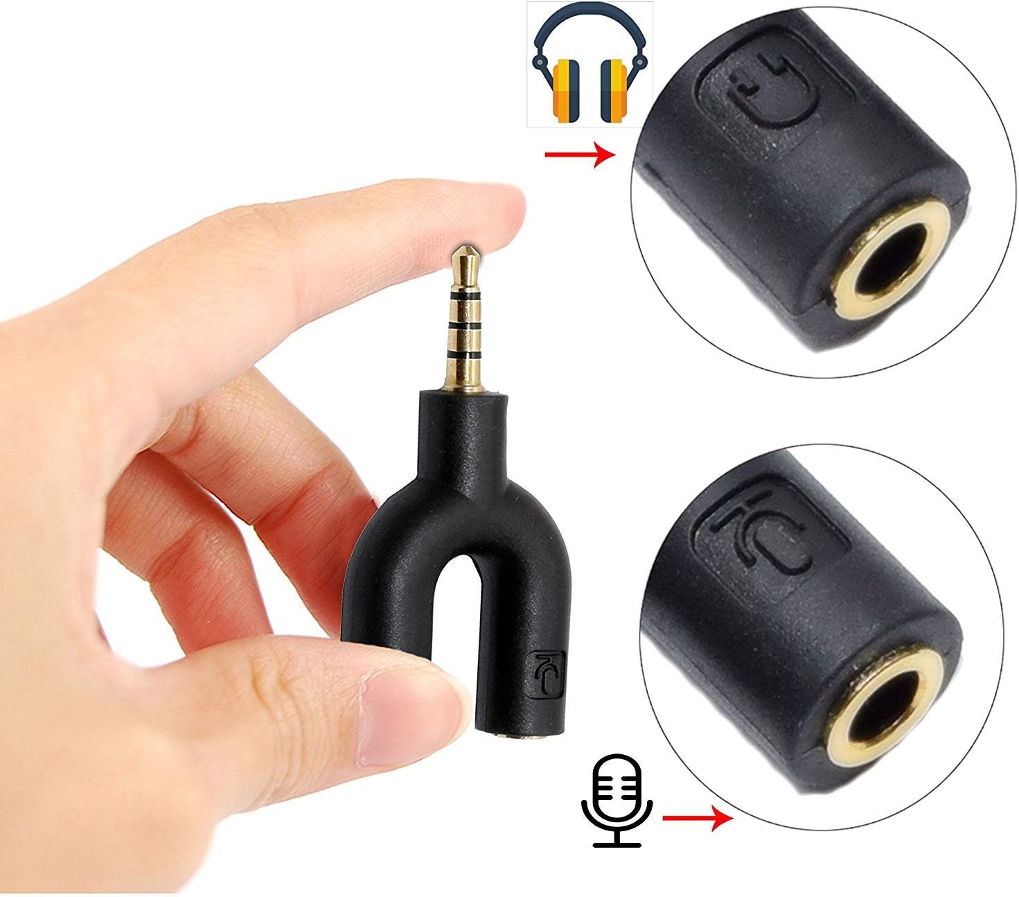 TULMAN 3.5mm Jack 1 Male to 2 Female Mic Audio Y Splitter Emboss Headphone Microphone Adapter - Black
