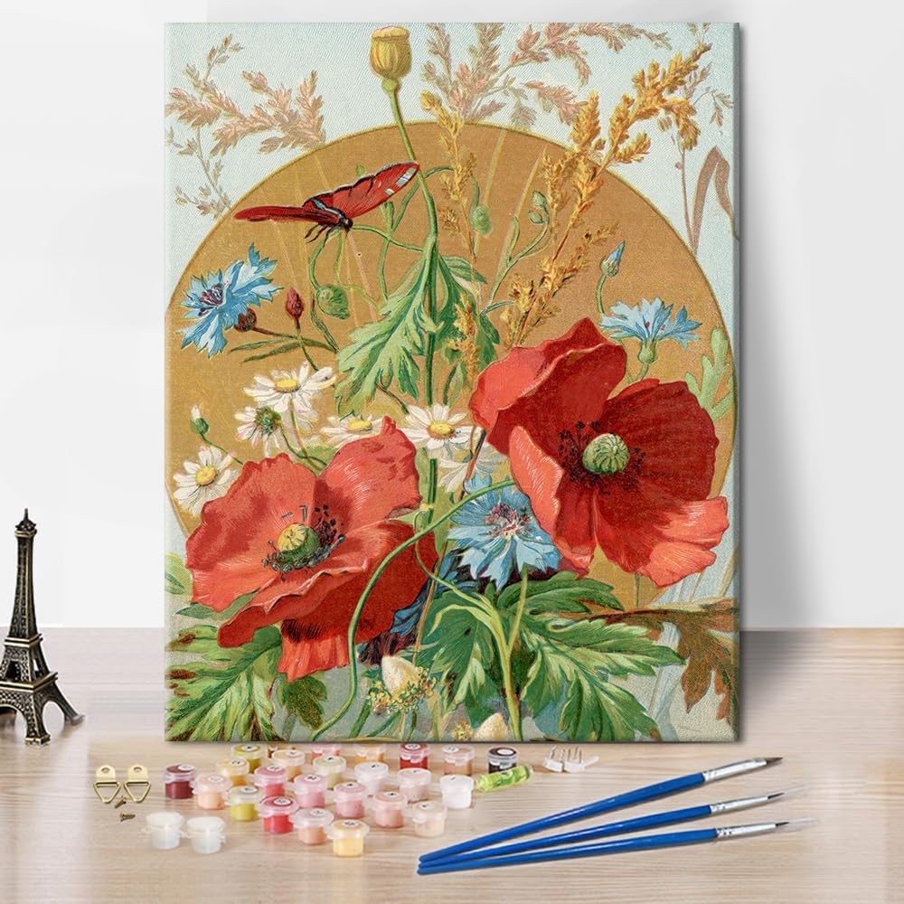 Paintings - Flowers Oil Paint by Number for Adults Colorful Corn Poppy DIY Paint by Numbers for Beginner Kids Floral Canvas for Painting for Adults Acrylic Pigment Art Crafts for Home Office 16