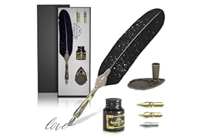 KOTKO Vintage Feather Quill Pen and Ink Set – Black Feather Pen and Ink Set with Stainless Steel Nib & Stand for Calligraphy Beginners, Authors & Writers – Unique Gift & Vintage Decor for Home & Office