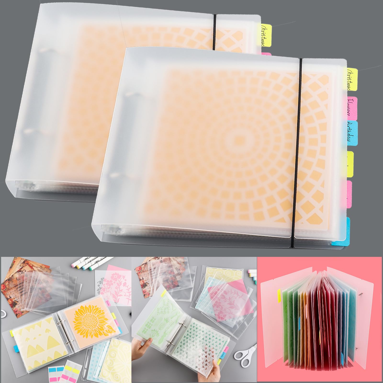 2 Sets Cookie Stencil Storage Binder for Storage 6"x6" Stencils Die Cuts & Stamp Storage Folder Baking Stencil Organizer Scrapbooking Cutting Dies Stencil Storage Book Collections Case Organizer