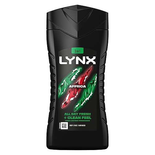 Lynx Men Africa 3-in-1 Hair, Face and Body Wash Shower Gel with mandarin & sandalwood for an all day fresh & clean feel 225 ml, Pack of 3