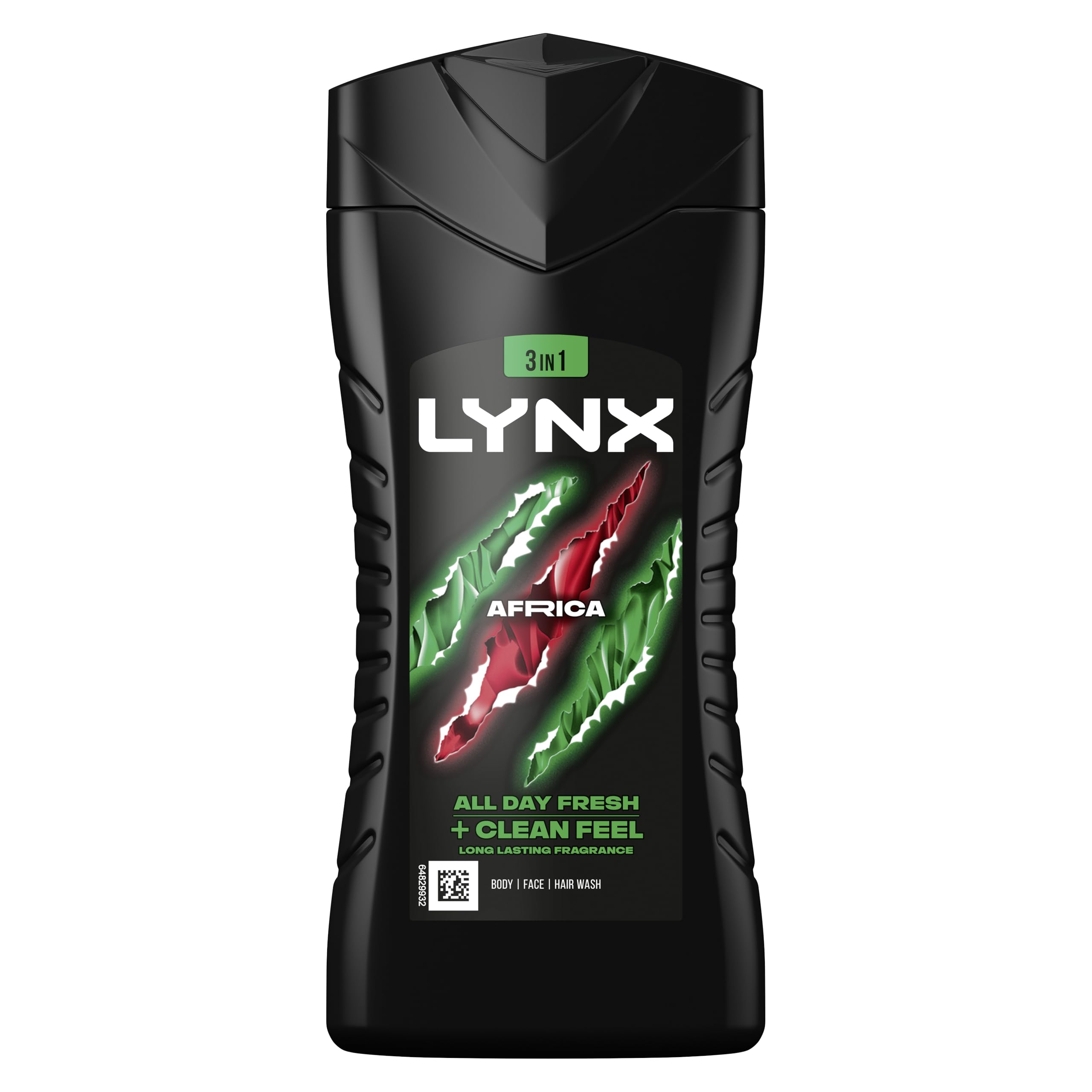 Lynx Men Africa 3-in-1 Hair, Face and Body Wash Shower Gel with mandarin & sandalwood for an all day fresh & clean feel 225 ml, Pack of 3