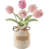 caiyjhao Crochet Woven Tulips with Wool,Simulation Plant Crochet Hand-Woven Flowers for Home Room Table Office Ornaments and Birthday Gifts for Family Friends Anniversary(5 Flowers-Pink )