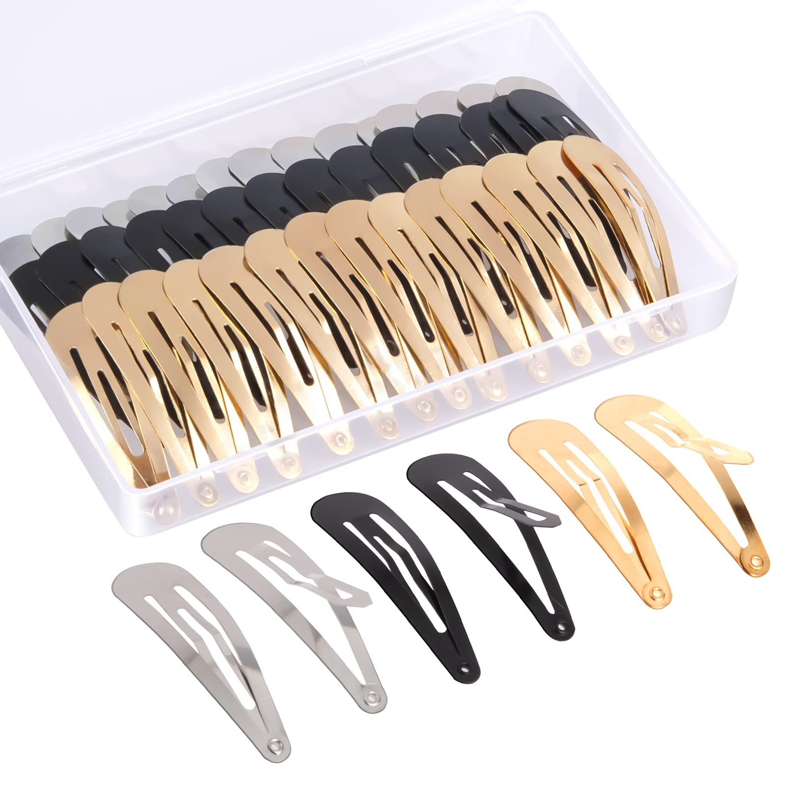 MELLIEX 60pcs Snap Hair Clips 3 Colours Metal Hair Barrettes Reusable Hair Accessories for Women Girls