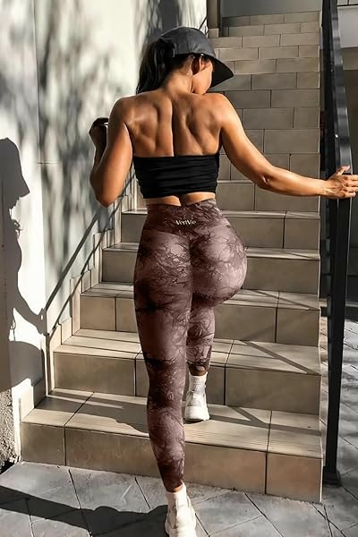 VERTVIE 2 PACK SCRUNCH BUTT LIFTING LEGGINGS FOR WOMEN TUMMY CONTROL CROSSOVER GYM WORKOUT LEGGINGS HIGH WAISTED YOGA PANTS (7/8 LENGTH,TIE DYE BLACK/TIE DYE BROWN,SMALL)
