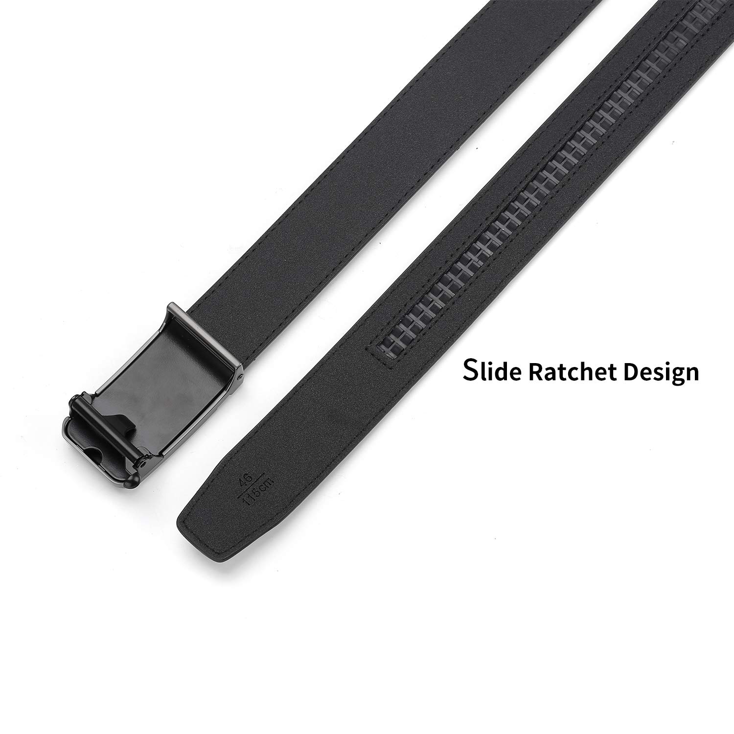 ZHENGYUN Men Adjustable Black Leather Belt, Work Belt, Slide Ratchet Automatic Click Buckle Dress Belts for Jeans Pants Black I M(125CM)