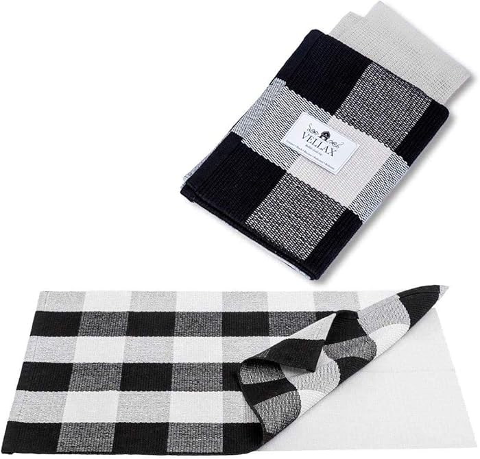 Black and White Buffalo Plaid Rug - 24x36 + Upgraded Anti-Slip Mat, Outdoor/Indoor Front Porch Check Doormat, Welcome Small Carpet Cotton Checkered Door Mat, Kitchen Farmhouse Entryway Washable Décor