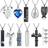 Jexine 10 Pcs Urn Necklace For Ashes Cremation Jewelry Wings Tear Drop Cross Crystal Ashes Necklace Stainless Steel Zircon Memorial Locket Vertical Bar Heart Waterproof Keepsake For Men