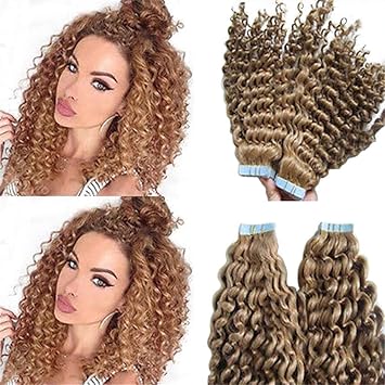 Amazon Com Remeehi 20pcs Kinky Curly Remy Skin Weft Tape On In