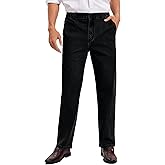 voeeron Mens Elastic Waist Jeans Relaxed Fit Men's Jeans with Elastic Waist with Zipper and Button