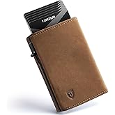 LORZOR Wallet for Men with Metal Card Holder, Pop Up Wallet, Finest Full Grain Leather Trifold Wallet, Smart, Minimalist, RFID Blocking, Front Pocket, ID Window