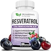 Extra Strength Resveratrol 1568mg - 180 Capsules - 3 Months Supply | Antioxidant Supplement | Natural Trans-Resveratrol Pills | for Anti-Aging, Heart Health, Immune System & Brain Function
