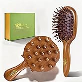 Wooden Scalp Massager & Cushion Hair Brush Gift Set โ Manual Head Massage Brush with Rounded Tips, Gentle Scalp Stimulation & Daily Hair Care โ Gift-Ready Self-Care Set