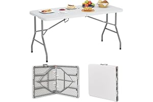 sogesfurniture Folding Table 60 by 27.9 inches, Fold-in-Half Blow Molded Folding Table, Molded Center-Folding Utiity Table, N